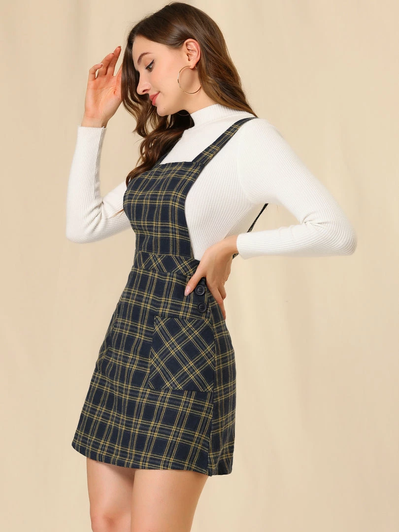 Allegra K Women's Plaid Tartan Button Decor A-Line Pinafore Overall Dress 39 Allegra K Women's Plaid Tartan Button Decor A-Line Pinafore Overall Dress