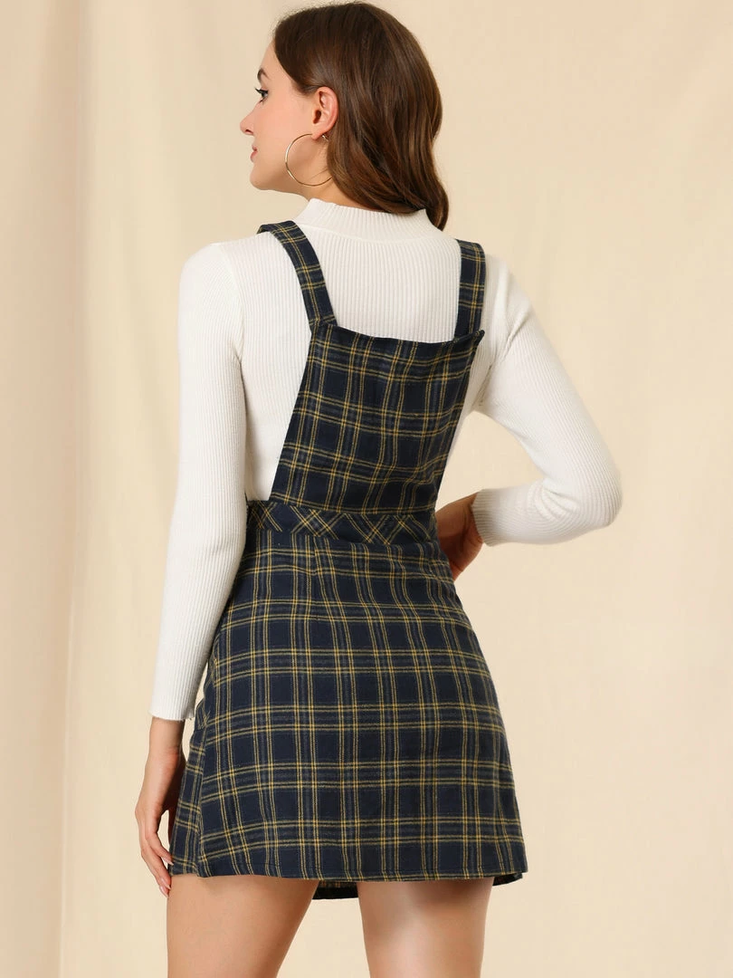 Allegra K Women's Plaid Tartan Button Decor A-Line Pinafore Overall Dress 40 Allegra K Women's Plaid Tartan Button Decor A-Line Pinafore Overall Dress