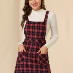 Allegra K Women's Plaid Tartan Button Decor A-Line Pinafore Overall Dress 70 Allegra K Women's Plaid Tartan Button Decor A-Line Pinafore Overall Dress