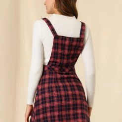 Allegra K Women's Plaid Tartan Button Decor A-Line Pinafore Overall Dress 72 Allegra K Women's Plaid Tartan Button Decor A-Line Pinafore Overall Dress