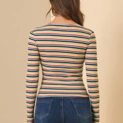 Allegra K Faux Wrap Knit Top In Striped Rainbow 50 Allegra K Faux Wrap Knit Top In Striped Rainbow