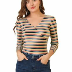 Allegra K Faux Wrap Knit Top In Striped Rainbow 46 Allegra K Faux Wrap Knit Top In Striped Rainbow