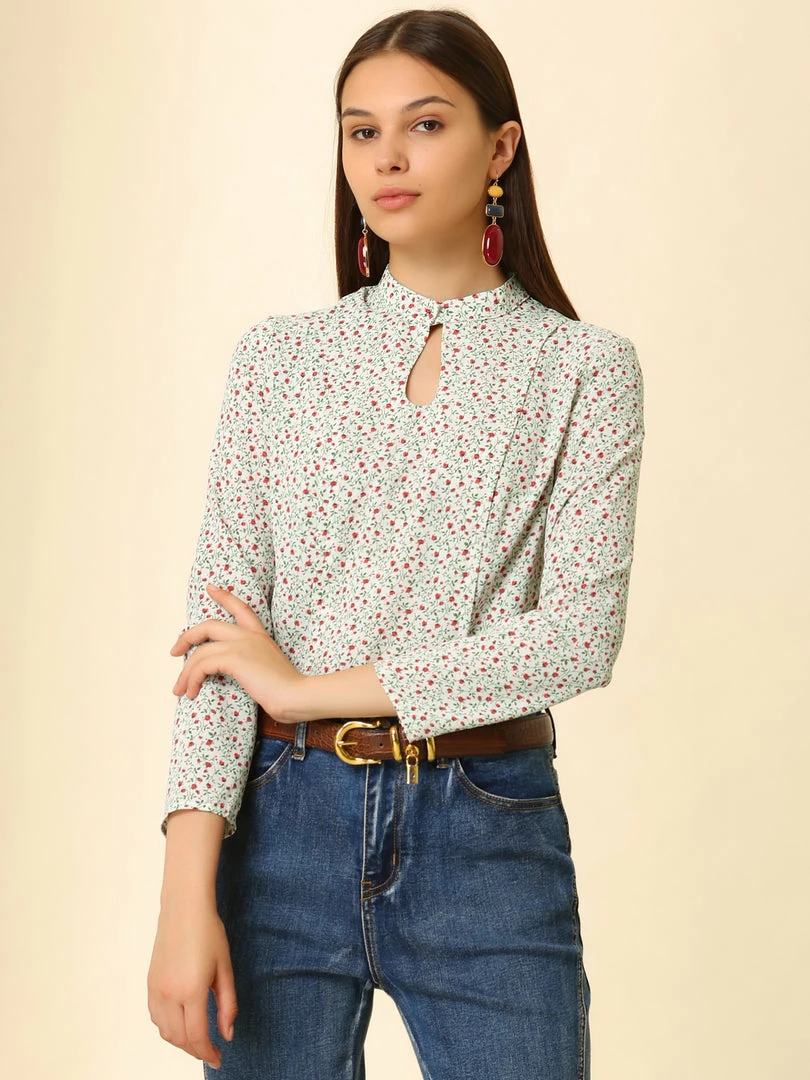Allegra K Women's Long Sleeve Work Office Career Keyhole Ladies Floral Blouse 5 Allegra K Women's Long Sleeve Work Office Career Keyhole Ladies Floral Blouse