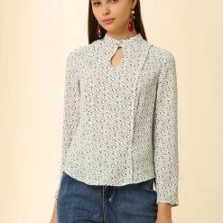 Allegra K Women's Long Sleeve Work Office Career Keyhole Ladies Floral Blouse 12 Allegra K Women's Long Sleeve Work Office Career Keyhole Ladies Floral Blouse