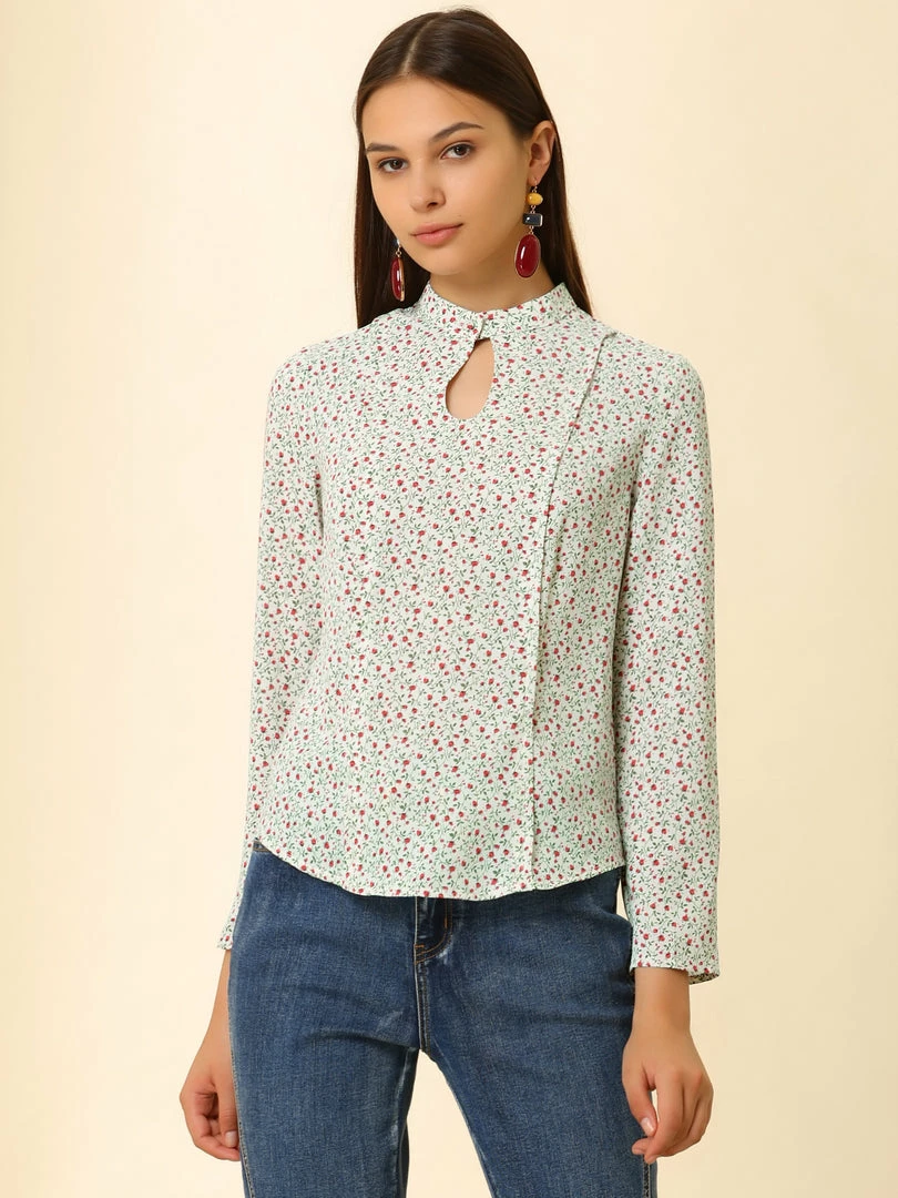 Allegra K Women's Long Sleeve Work Office Career Keyhole Ladies Floral Blouse 6 Allegra K Women's Long Sleeve Work Office Career Keyhole Ladies Floral Blouse