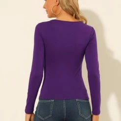 Allegra K Women's Solid Color Blouse Ruched Front Scoop Neck Long Sleeve Basic Tops 14 Allegra K Women's Solid Color Blouse Ruched Front Scoop Neck Long Sleeve Basic Tops