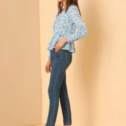 Allegra K Women's V Neck Ditsy Floral Printed Long Sleeve Chiffon Blouses Peplum Tops 13 Allegra K Women's V Neck Ditsy Floral Printed Long Sleeve Chiffon Blouses Peplum Tops