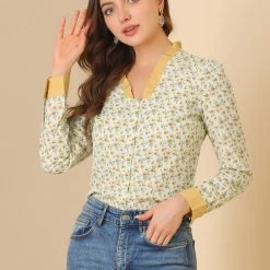 Allegra K Women's V Neck Chiffon Button Front Long Sleeve Shirt 12 Allegra K Women's V Neck Chiffon Button Front Long Sleeve Shirt