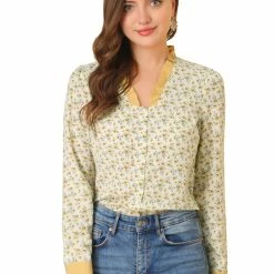 Allegra K Women's V Neck Chiffon Button Front Long Sleeve Shirt