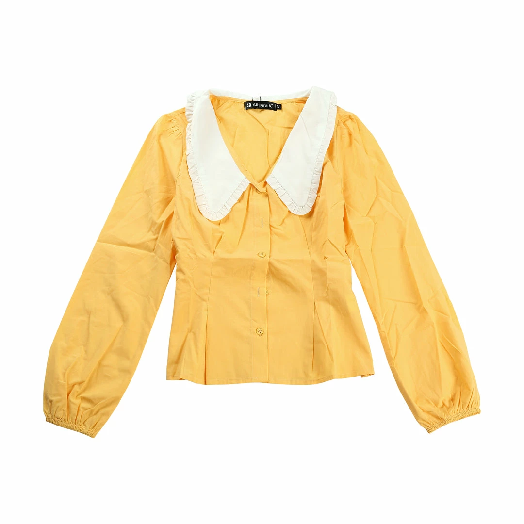 Allegra K Women's Contrast Peter Pan Collar Long Sleeve Button Down Cotton Shirt 4 Allegra K Women's Contrast Peter Pan Collar Long Sleeve Button Down Cotton Shirt