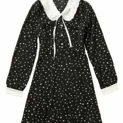 Allegra K Women's Polka Dots Peter Pan Collar Contrast Long Sleeve Vintage Shirt Dress