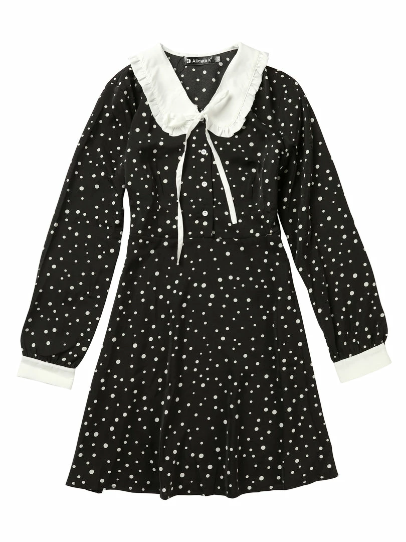 Allegra K Women's Polka Dots Peter Pan Collar Contrast Long Sleeve Vintage Shirt Dress 4 Allegra K Women's Polka Dots Peter Pan Collar Contrast Long Sleeve Vintage Shirt Dress