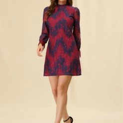 Allegra K Ruffle Crew Neck Crochet Floral Lace Dress