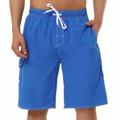 Allegra K Men's Summer Solid Shorts Drawstring Elastic Waist Swim Beach Board Shorts Pants
