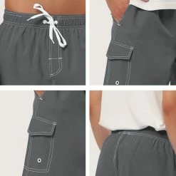 Allegra K Men's Summer Solid Shorts Drawstring Elastic Waist Swim Beach Board Shorts Pants