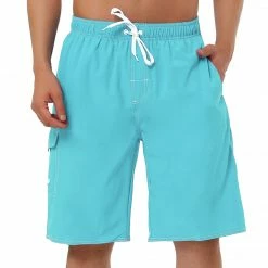 Allegra K Men's Summer Solid Shorts Drawstring Elastic Waist Swim Beach Board Shorts Pants