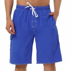 Allegra K Men's Summer Solid Shorts Drawstring Elastic Waist Swim Beach Board Shorts Pants