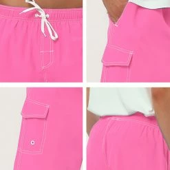 Allegra K Men's Summer Solid Shorts Drawstring Elastic Waist Swim Beach Board Shorts Pants