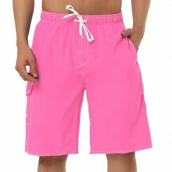 Allegra K Men's Summer Solid Shorts Drawstring Elastic Waist Swim Beach Board Shorts Pants