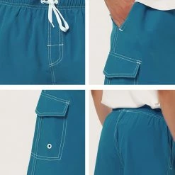 Allegra K Men's Summer Solid Shorts Drawstring Elastic Waist Swim Beach Board Shorts Pants