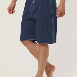 Allegra K Men's Summer Solid Shorts Drawstring Elastic Waist Swim Beach Board Shorts Pants