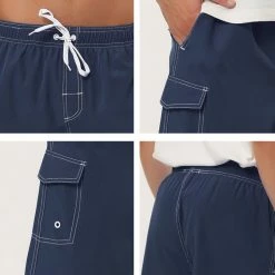 Allegra K Men's Summer Solid Shorts Drawstring Elastic Waist Swim Beach Board Shorts Pants