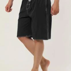 Allegra K Men's Summer Solid Shorts Drawstring Elastic Waist Swim Beach Board Shorts Pants
