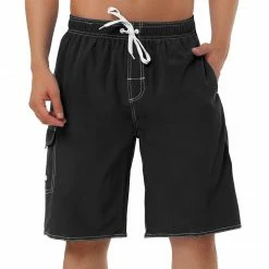 Allegra K Men's Summer Solid Shorts Drawstring Elastic Waist Swim Beach Board Shorts Pants