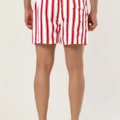 Allegra K Men's Summer Striped Mesh Lining Drawstring Waist Swim Shorts With Pockets