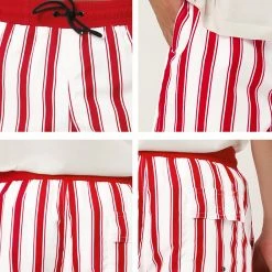 Allegra K Men's Summer Striped Mesh Lining Drawstring Waist Swim Shorts With Pockets