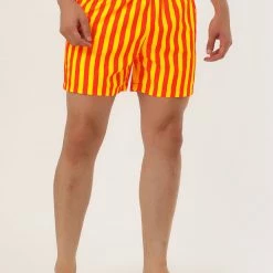 Allegra K Men's Summer Striped Mesh Lining Drawstring Waist Swim Shorts With Pockets