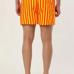 Allegra K Men's Summer Striped Mesh Lining Drawstring Waist Swim Shorts With Pockets