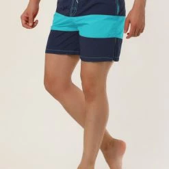 Allegra K Men's Striped Color Block Mesh Lining Swim Beach Board Shorts