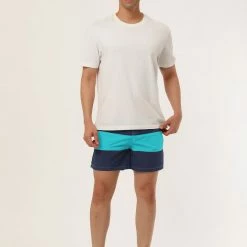 Allegra K Men's Striped Color Block Mesh Lining Swim Beach Board Shorts