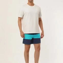 Allegra K Men's Striped Color Block Mesh Lining Swim Beach Board Shorts