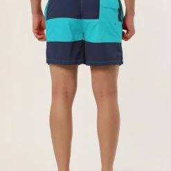 Allegra K Men's Striped Color Block Mesh Lining Swim Beach Board Shorts