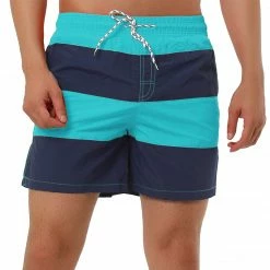 Allegra K Men's Striped Color Block Mesh Lining Swim Beach Board Shorts