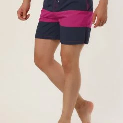 Allegra K Men's Striped Color Block Mesh Lining Swim Beach Board Shorts