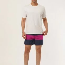 Allegra K Men's Striped Color Block Mesh Lining Swim Beach Board Shorts