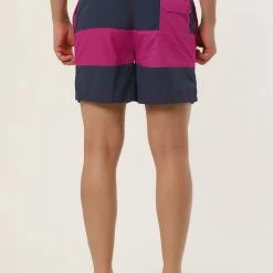 Allegra K Men's Striped Color Block Mesh Lining Swim Beach Board Shorts