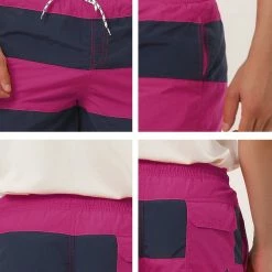 Allegra K Men's Striped Color Block Mesh Lining Swim Beach Board Shorts