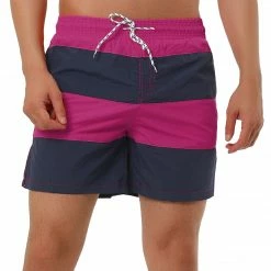 Allegra K Men's Striped Color Block Mesh Lining Swim Beach Board Shorts