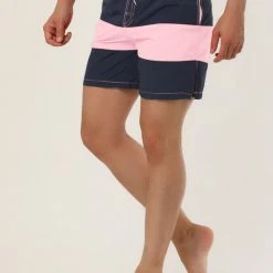 Allegra K Men's Striped Color Block Mesh Lining Swim Beach Board Shorts