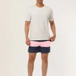 Allegra K Men's Striped Color Block Mesh Lining Swim Beach Board Shorts