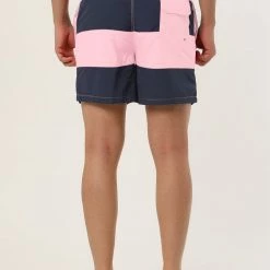 Allegra K Men's Striped Color Block Mesh Lining Swim Beach Board Shorts