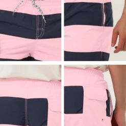 Allegra K Men's Striped Color Block Mesh Lining Swim Beach Board Shorts