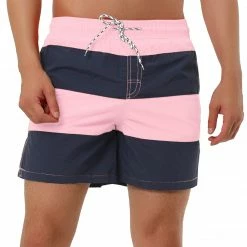 Allegra K Men's Striped Color Block Mesh Lining Swim Beach Board Shorts
