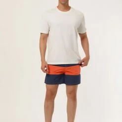 Allegra K Men's Striped Color Block Mesh Lining Swim Beach Board Shorts