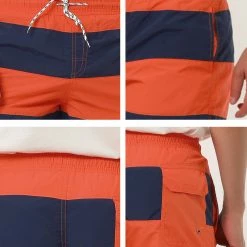 Allegra K Men's Striped Color Block Mesh Lining Swim Beach Board Shorts