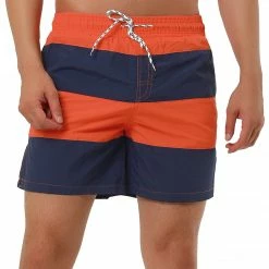 Allegra K Men's Striped Color Block Mesh Lining Swim Beach Board Shorts